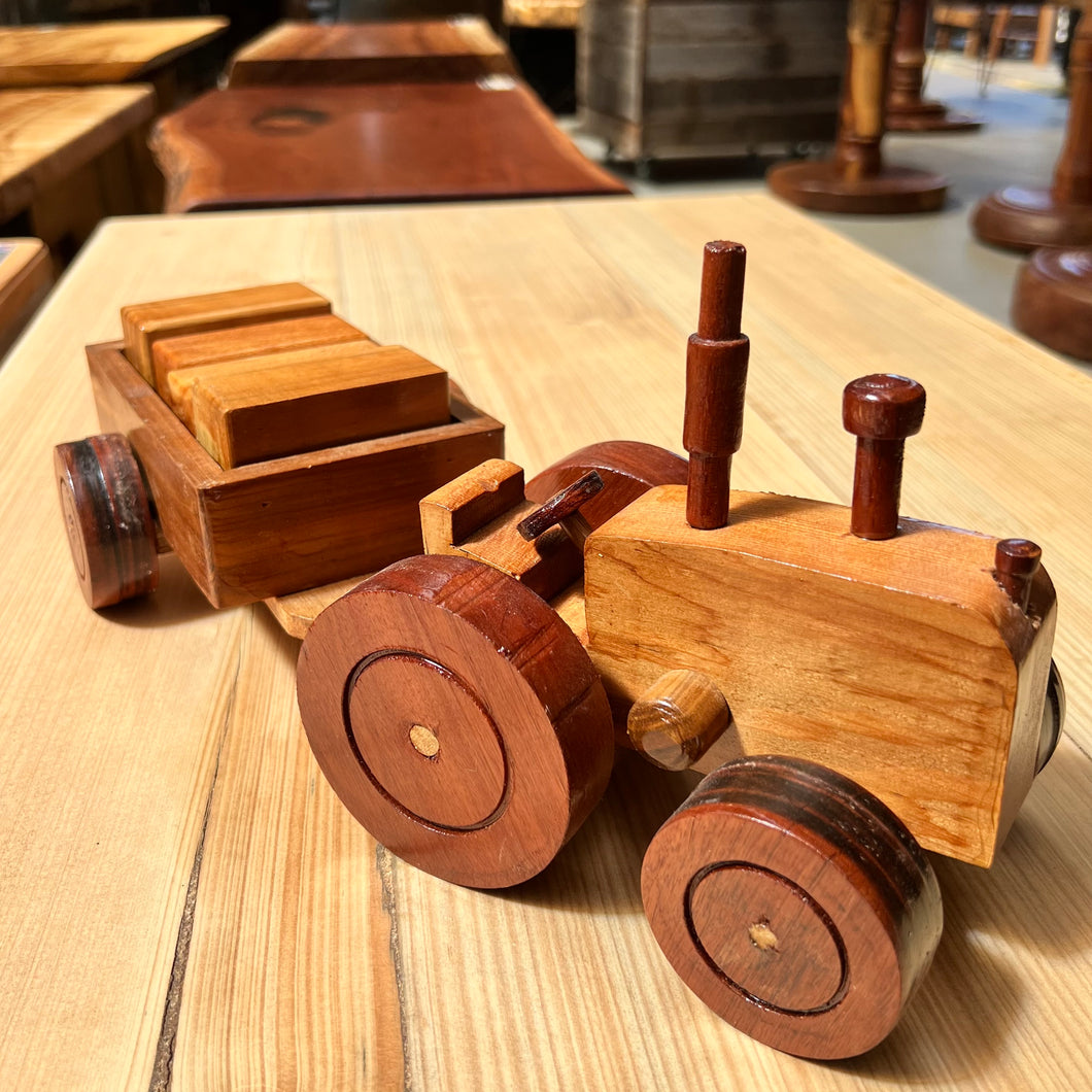 305mm Handmade Timber Tractor w/Trailer and blocks
