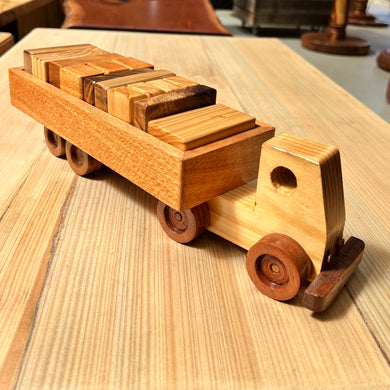 305mm Handmade Timber Truck w/Trailer with blocks