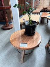 Load image into Gallery viewer, Round Timber and Steel Coffee Table/Side Table (Varnished)