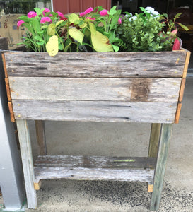 740mm rectangle planter with legs and shelf wooden recycled