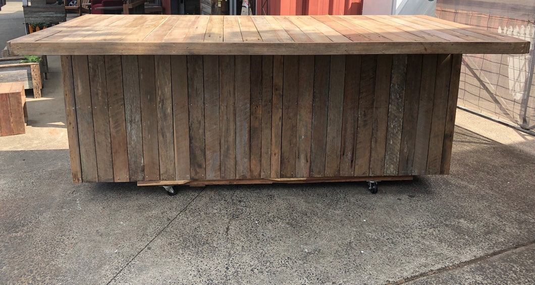 2700mm bar with 4 door cupboard wooden recycled